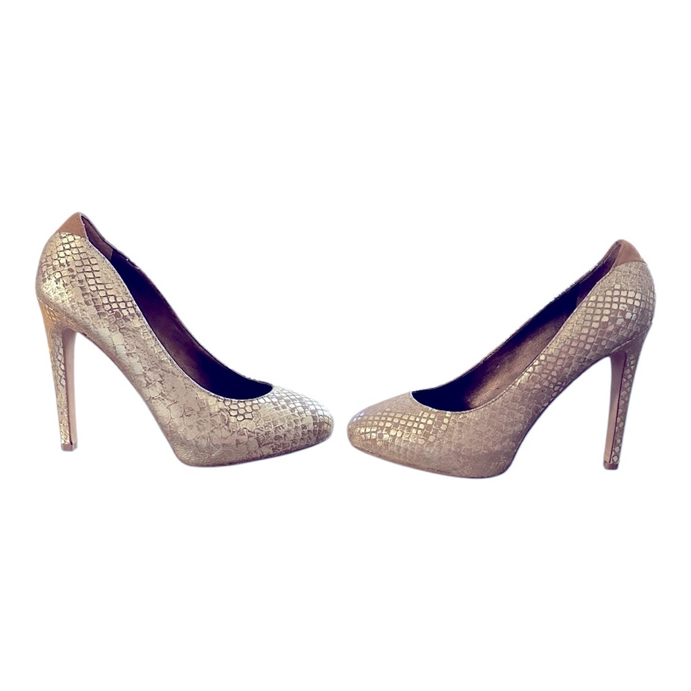 Sam Edelman Yasmine Gold Snake Print Heels | Size 5.5M